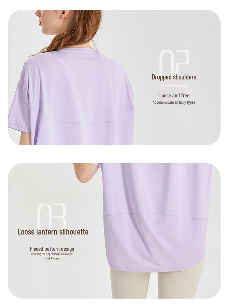 LAHN Женский спортивный топ из ледяного шелка, быстросохнущий, с защитой от солнца, свободный, облегающий, с коротким рукавом