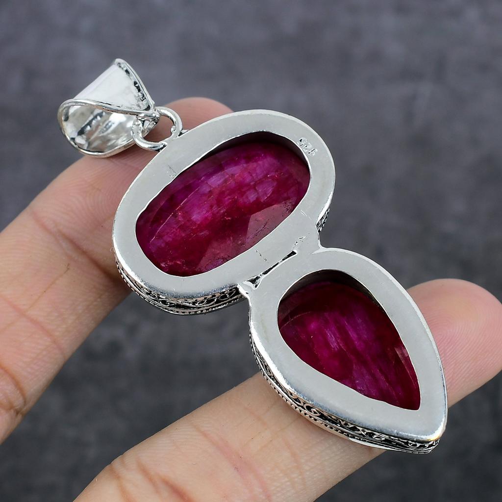 Подвеска из стерлингового серебра 925 пробы с натуральным рубином и натуральным драгоценным камнем 2,80 дюйма s9I97