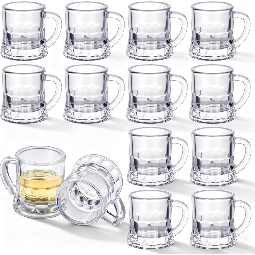 Mini Plastic Beer Mugs, 1 oz Clear Plastic Shot Glasses with Handles, Reusable Beer Stein Tasting Glasses for Drinking