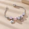 Cute Love Heart Flower Glass Pendant Charm Bracelet Pink White Crystal Stone Adjustable Beads Bracelet for Women Girl Party Jewelry Gifts