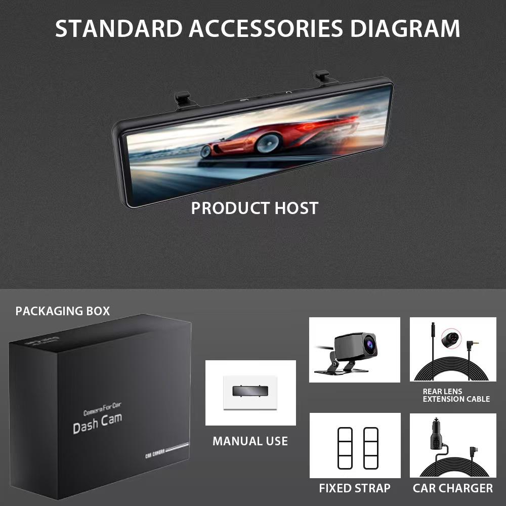 10.1-inch 4K HD WiFi Mobile Connected Driving Recorder with GPS ADAS 24-hour Monitoring Streaming Media