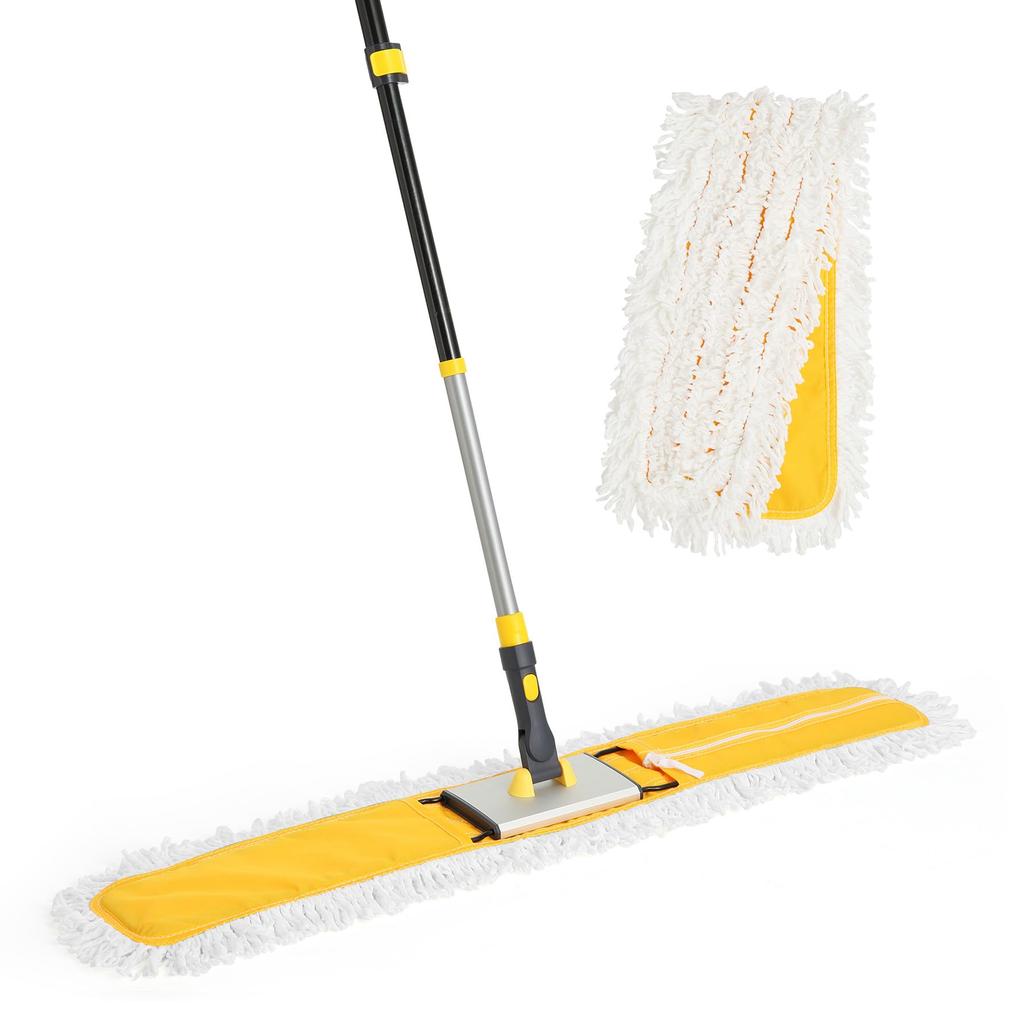 Cleanhome Commercial 90cm for Wet and Dry Dust and a Wide Range of Flooring and Gym Includes Two Replacement Microfiber Extends from 117cm To 143cm