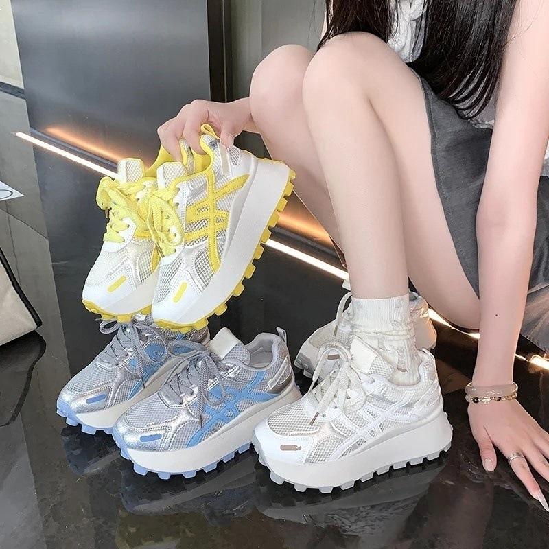 Новые женские премиальные повседневные кроссовки Sense - Толстая подошва, ретро, увеличивающие рост, дышащая сетка, удобные, модные, с поддержкой свода стопы