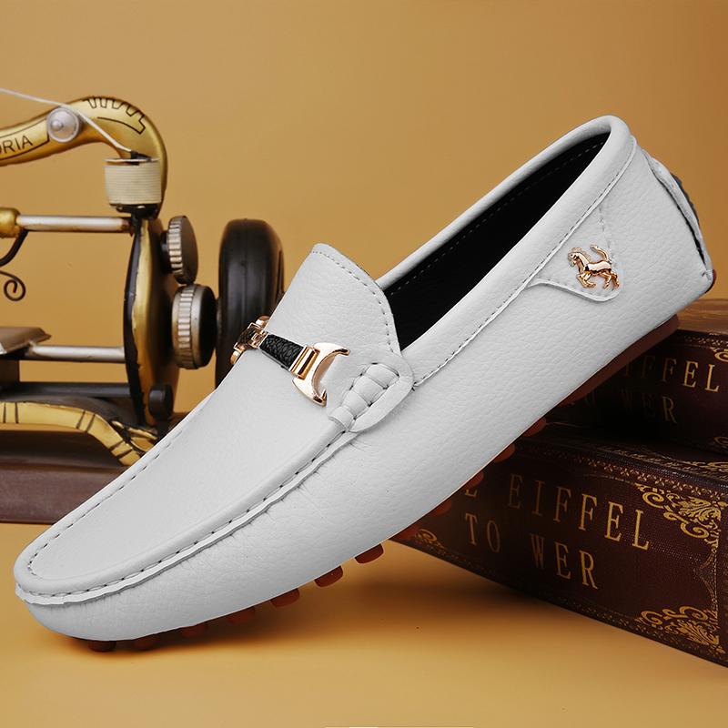 2024 White Loafers Men Handmade Leather Shoes Black Casual Driving Flats Blue Slip-On Moccasins Boat Shoes Plus Size 46 47 48