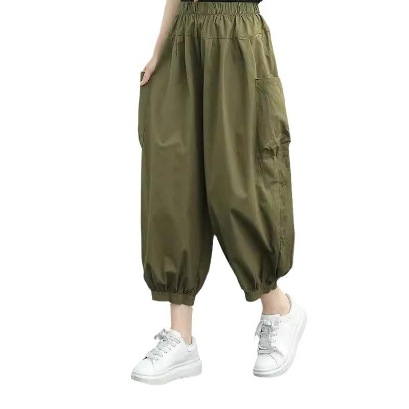 Женские облегающие брюки гаремы из чистого хлопка - Летние бриджи 2024 года с высокой талией, свободными манжетами и большими размерами
