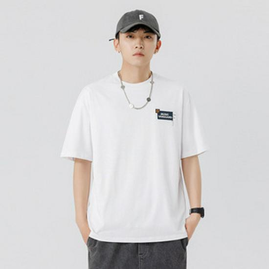 Мужская летняя футболка Kunhai Pengyun из плотного хлопка - повседневная с коротким рукавом и простой вышивкой