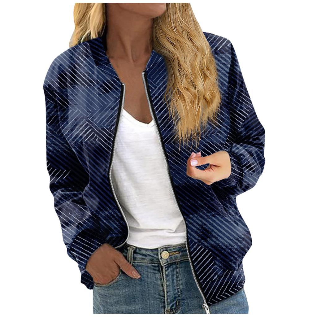 Куртки для женщин, легкие укороченные куртки с длинным рукавом на молнии, модная верхняя одежда с принтом, повседневные стеганые куртки с карманами