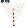 5Pcs/Set Cute Fruit Watermelon Strawberry Grape Pendant?Necklace Butterfly Gold Chain Choker for Women Accessories Jewelry