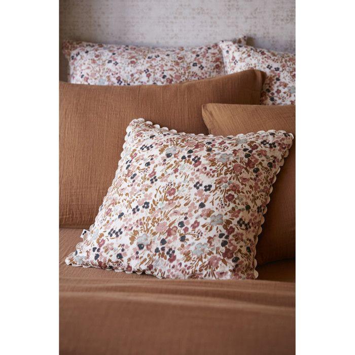 Coussin déhoussable festonné "Capucine" 40 x 40 cm "Gaze de Coton" - Capucine Pampa
