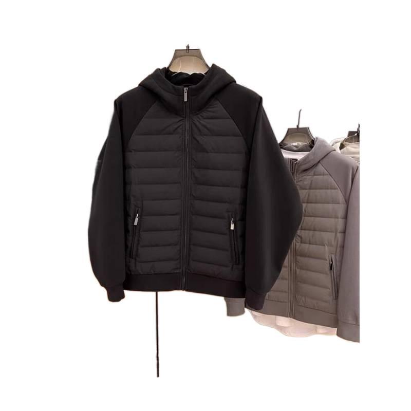 Men's Casual Hooded Winter Cotton Jacket - Loose, Trendy, Solid Color Spliced Design