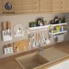 Punch-Free Wall-Mounted Kitchen Hooks - Multifunctional White Storage Shelf