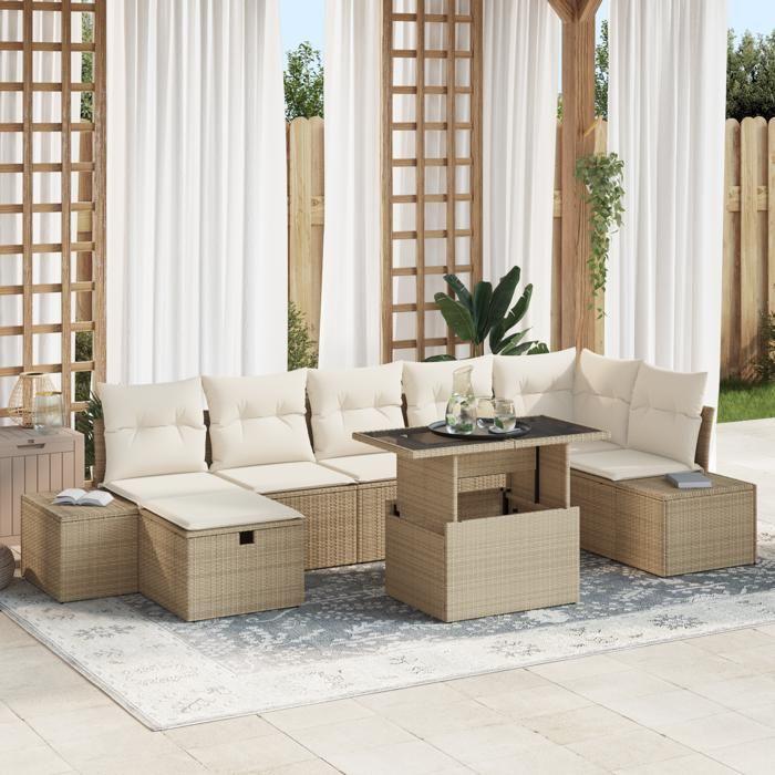 VidaXL Ensemble de 8 pièces de Sofa de Jardin avec Coussins Beige en Rattan Poly 3359888