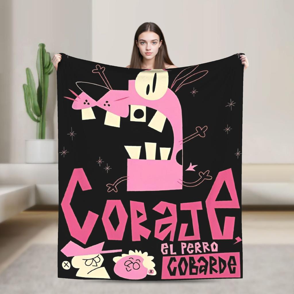 Одеяла с принтом 'Смелая Собака Труса' Теплое Мягкое Плюшевое Покрывало Плед для Дивана Кресла Кемпинга Фланелевое Покрывало на Кровать