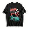 Винтажная футболка с принтом в гоночном стиле DRIVEN TO WIN Культура американских автомобилей Крутая повседневная футболка с круглым вырезом Чисто хлопковая футболка