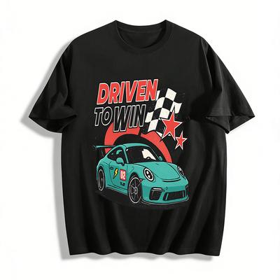 Винтажная футболка с принтом в гоночном стиле DRIVEN TO WIN Культура американских автомобилей Крутая повседневная футболка с круглым вырезом Чисто хлопковая футболка