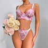 "Pink Embroidered Low-Cut Lingerie Set with Underwire - Sweet and Sexy Style for Women"