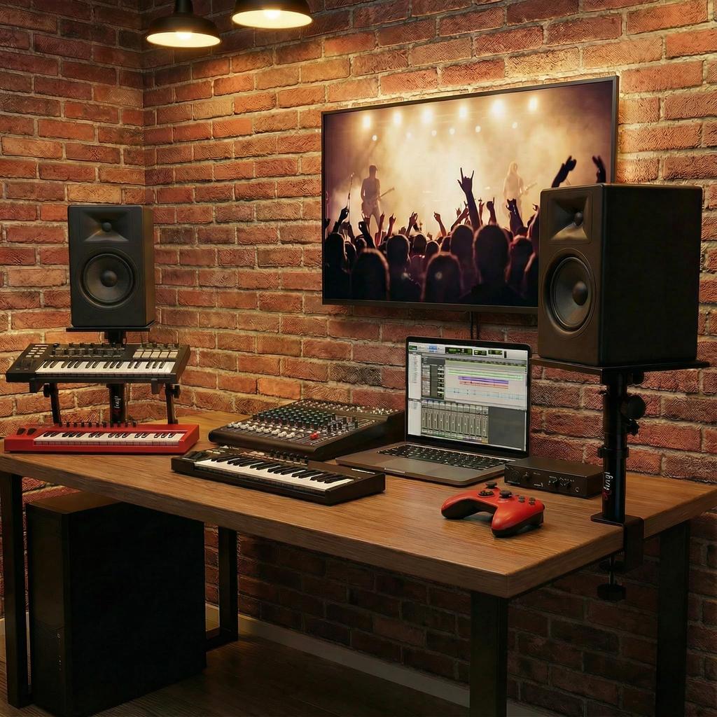 Tlingt Clamp-On Monitor Speaker Stands, 17 x 20cm Top Plate, Adjustable Height and Angle, 15kg Capacity