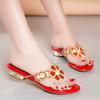 Red Women's Shoes New Rhinestone Sandals Women's Flat Slippers Beach Shoes