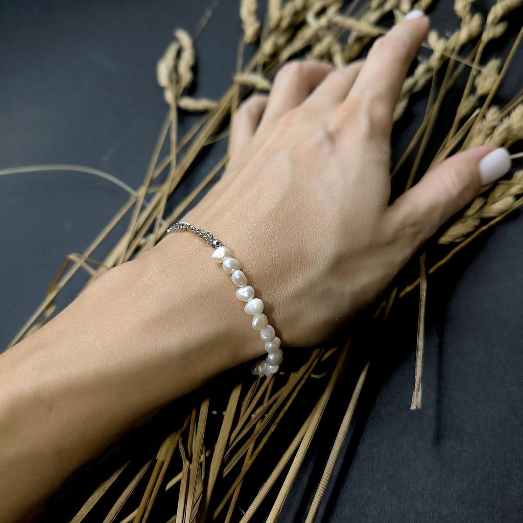 Серебряный браслет с натуральным жемчугом барочным, вес изделия 4,37 гр (2174981)