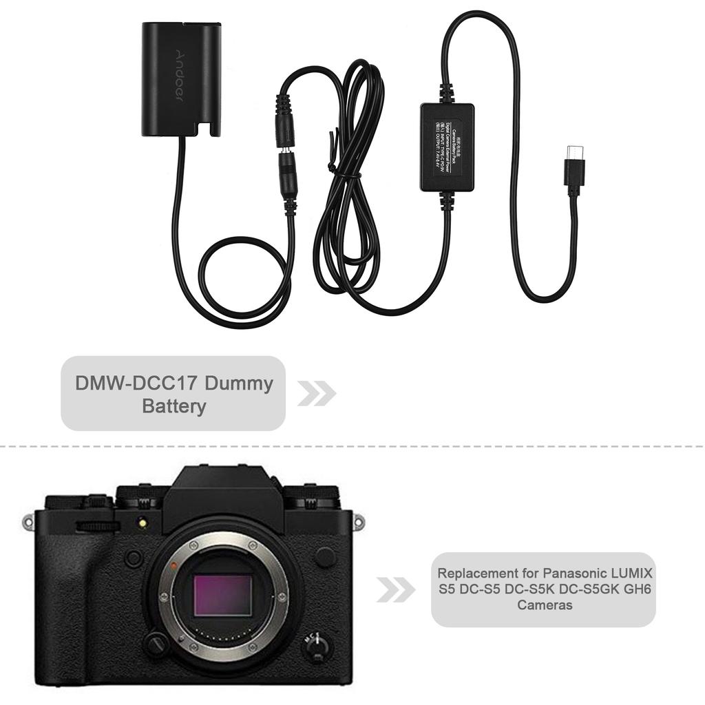 Andoer DMW-DCC17 Заглушка аккумулятора с кабелем адаптера питания типа C DMW-BLK22 Заглушка соединителя аккумулятора