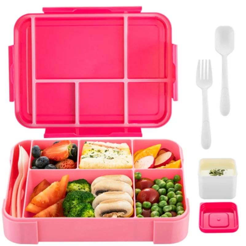 1330 мл Ланч-бокс для взрослых Bento Boxs Контейнеры для еды с 6 отделениями и столовыми приборами для закусок Работа Школа Микроволновая печь Отопление