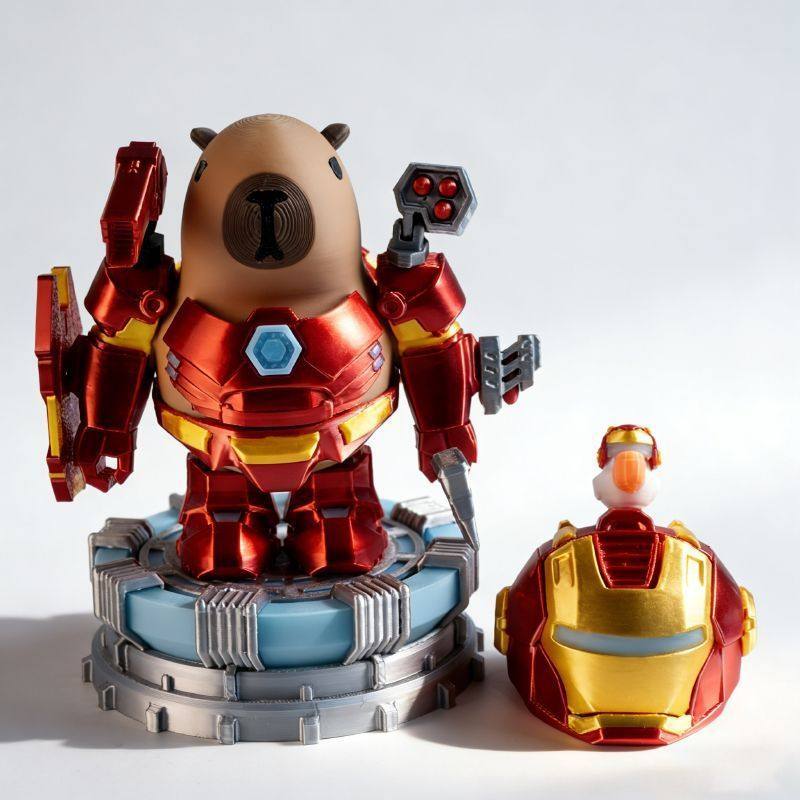 Cartoon Iron Capybara Hero Magnetic Mecha Armor Spider Man Capybara Doll Hand Made Creative Toy Collectible Action Figure Gift