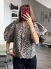 Spring/Summer 2025 European and American Fashion Leopard Print Round Neck Puff Sleeve Cardigan