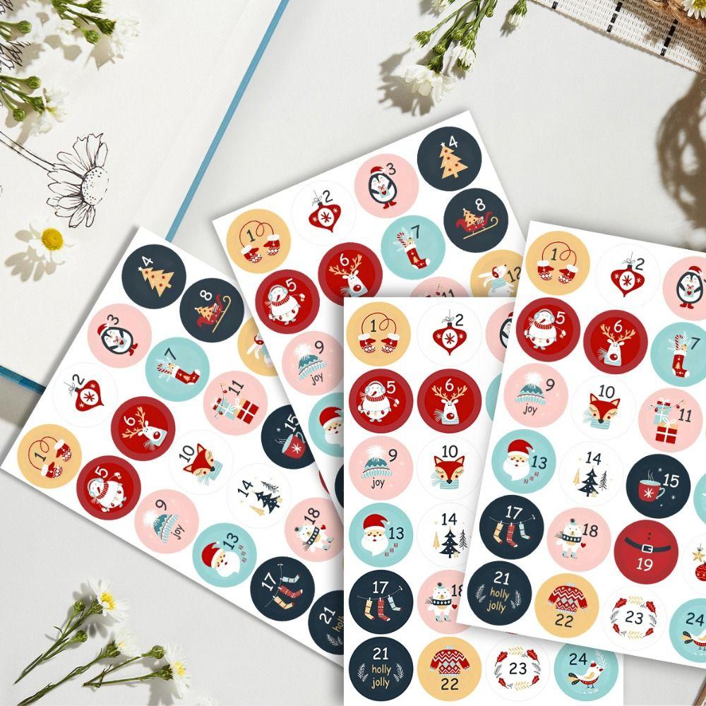 24pcs Per Sheet Numbered Stickers Christmas Packaging Labels Cookie Candy Packaging