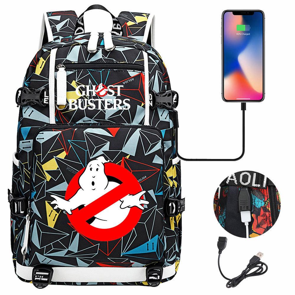 Ghostbusters Print USB Charging Backpack for Teens Students Casual Travel Outdoor Daypack
