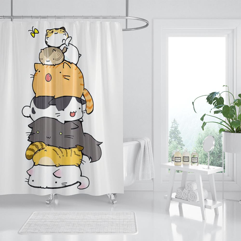 Animal Shower Curtain, Cartoon Cat Dog Bathtub Shower Cute Kids Boys Girls Bathroom Decorative Shower Curtains