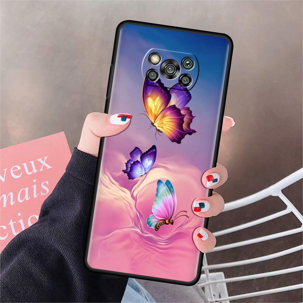 Чехол для Xiaomi Mi Poco X3 NFC X4 Pro F3 F4 GT M4 M3 F1 C40 11 Lite 11T Мягкий силиконовый чехол для телефона с изображением бриллиантового цветка и бабочки