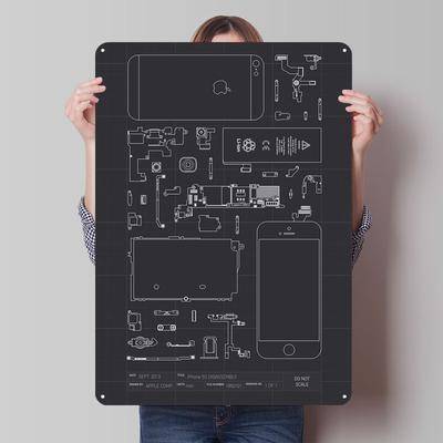 Компонентный вид iPhone Чертеж Постер Аксессуары для кофейного бара Изготовленные на заказ металлические жестяные таблички для украшения стен Декор комнаты Мужчины
