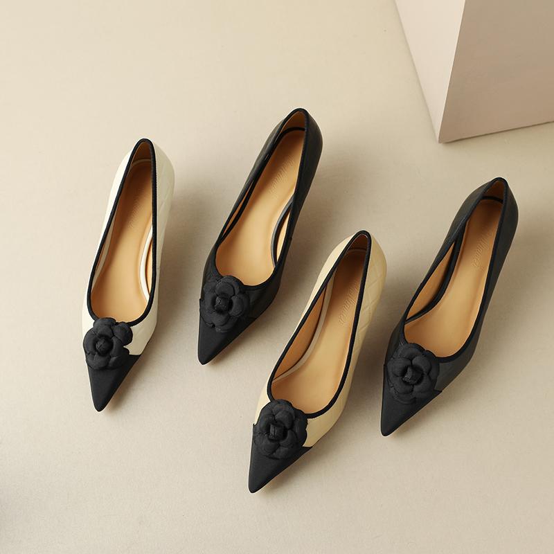 VANGULL Брендовые женские весенние туфли-лодочки из натуральной кожи, туфли на высоком каблуке из овчины, коровьей кожи и свиной кожи высотой 22–24,5 см с острым носком и цветком