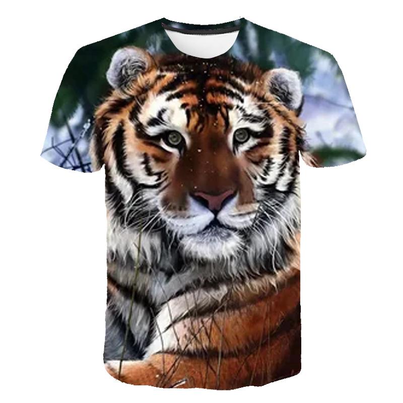 Футболка с рисунком тигра, мужская новая летняя повседневная модная футболка с круглым вырезом и принтом, топы, хипстерские футболки с короткими рукавами и рисунком животных