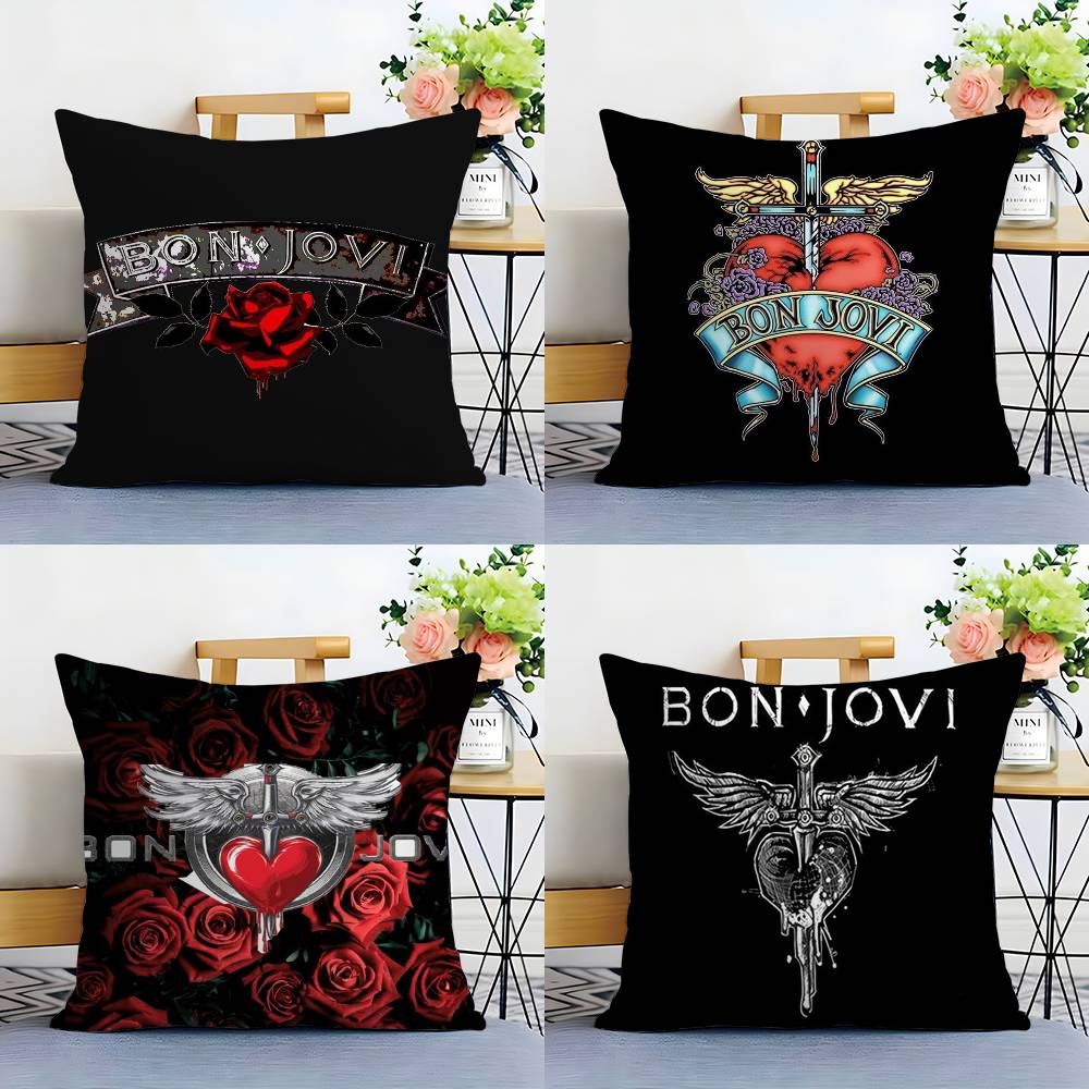 B-Bon J-Jovi Band Pillow Case Sofa Short Plush Double-sided HD Printing Room Home Office Gift Cushion Cover