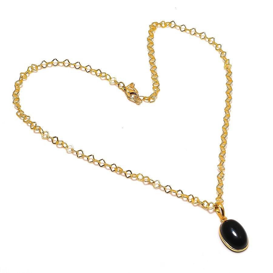 Black Onyx Gemstone Handmade 925 Sterling Silver Jewelry Necklace 20" GK-7590