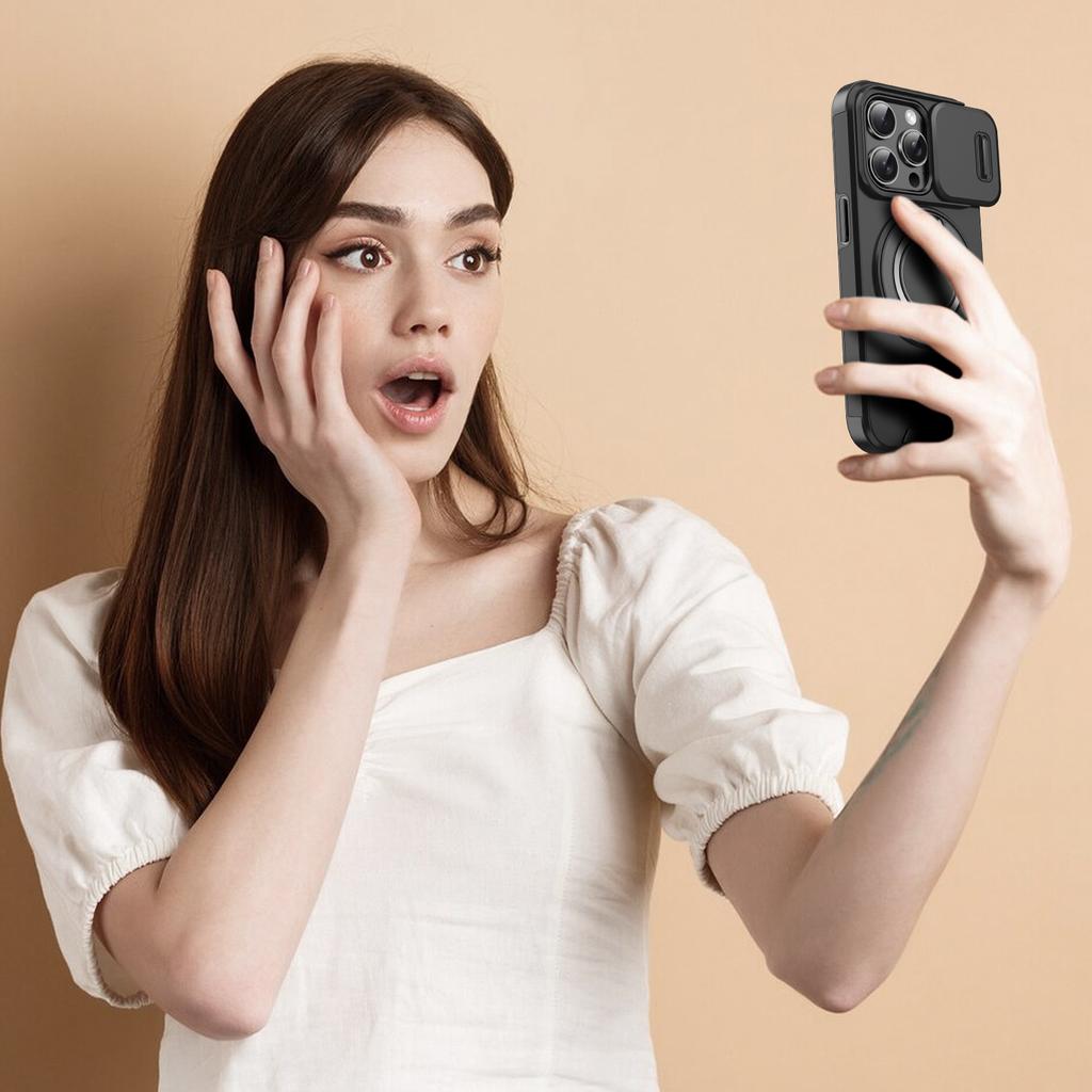 Магнитный чехол для iPhone 15 Pro со сдвижной защитой объектива, кольцом-подставкой, чехол из ТПУ+ПК