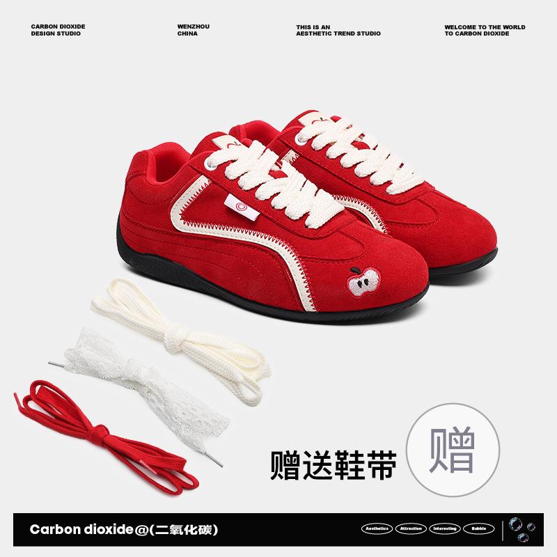 Нишевые ретро красные тонкоподошвенные яблочные туфли мужские пара шнурков универсальные спортивные и повседневные на плоской подошве парные немецкие тренировочные туфли