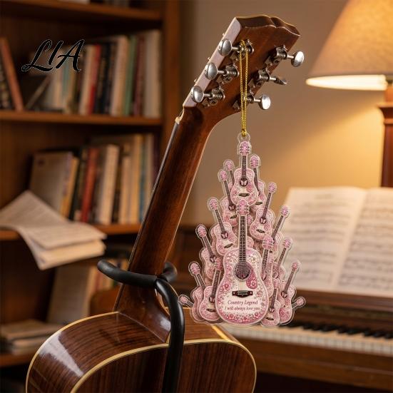 Western Theme Car Rearview Mirror Pendant Guitar Hanging Ornament, 2D Flat Acrylic Pendant, or Country Music Theme, Christmas Tree Decor Cowboy