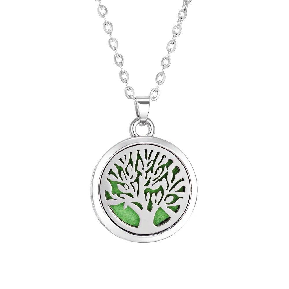 Tree of Life Alloy Stainless Steel Locket Pendant Aroma Diffuser Necklace