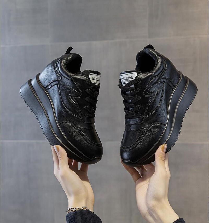 Fashion Women's Sneakers Genuine Leather Womens Casual Shoes Thick Sole Increase Height 10cm Women Sneakers Breathable Shoes Botas Mujer