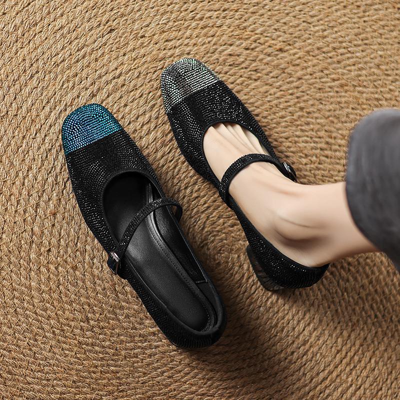 Krazing Pot Замшевые бусины из хрусталя, весна-лето, размер 41, туфли на среднем каблуке, женские туфли Мэри Джейн с квадратным носком и неглубокой подошвой