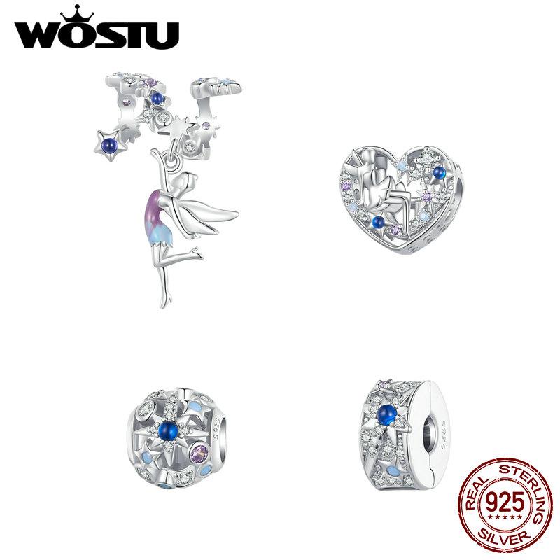 WOSTU Стерлингового серебра 925 пробы, бусины в форме сердца с изображением дневного и ночного эльфа, бусины в форме сердца для браслета, ювелирных изделий своими руками
