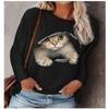 New Women's 3D Cat Printed Cotton T-shirt O-neck Long Sleeve Fashion Animal Cute Large Casual Street Wear Oversized Tshirt