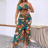 Women's Plus Size Floral Print Camisole Top Skirt Suit V-Neck Sexy Pleated Split Skirt Suit