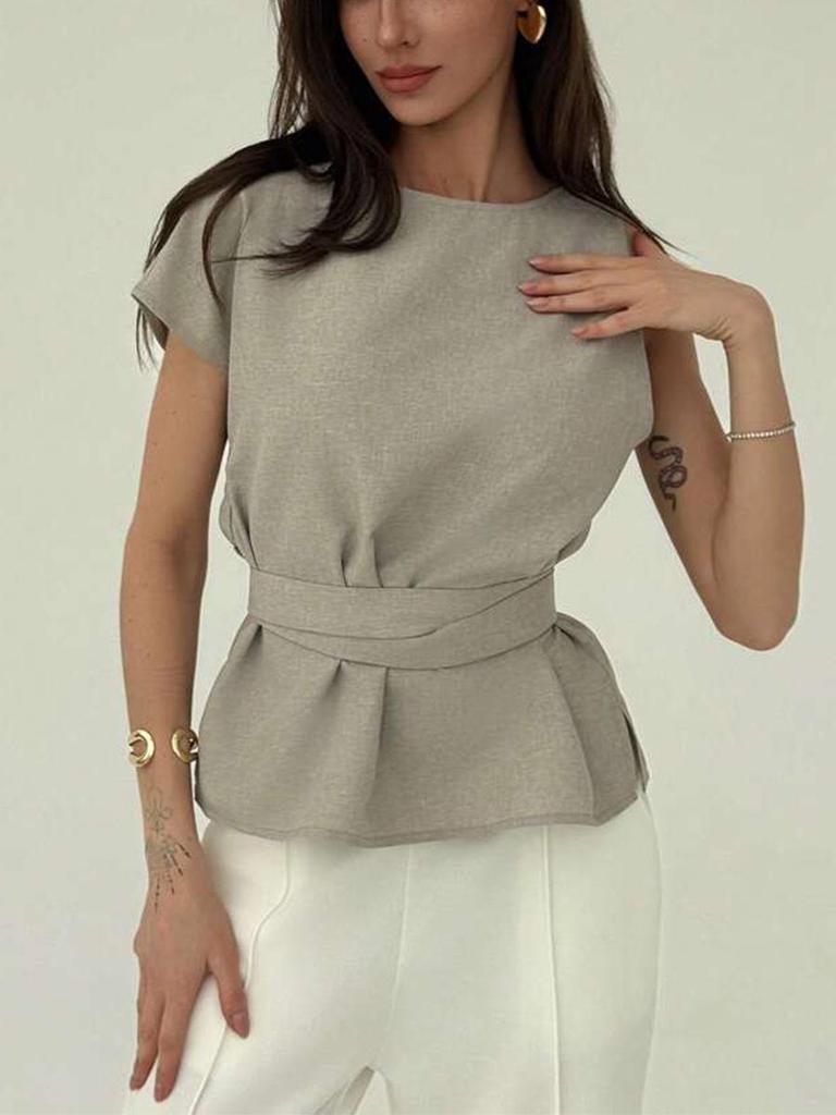 Women's Sleeveless Waist-Gathering Polyester Blouse