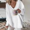 Женский осенне-зимний повседневный свитер с v-образным вырезом и длинным рукавом, сплошной цвет, свободный крой, вязаный пуловер, джемпер