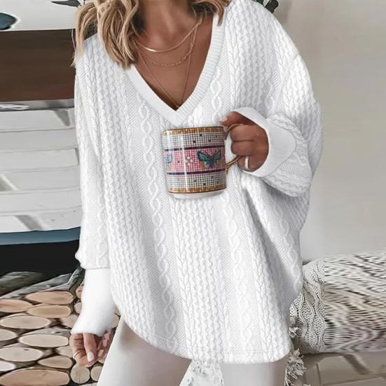 Женский осенне-зимний повседневный свитер с v-образным вырезом и длинным рукавом, сплошной цвет, свободный крой, вязаный пуловер, джемпер