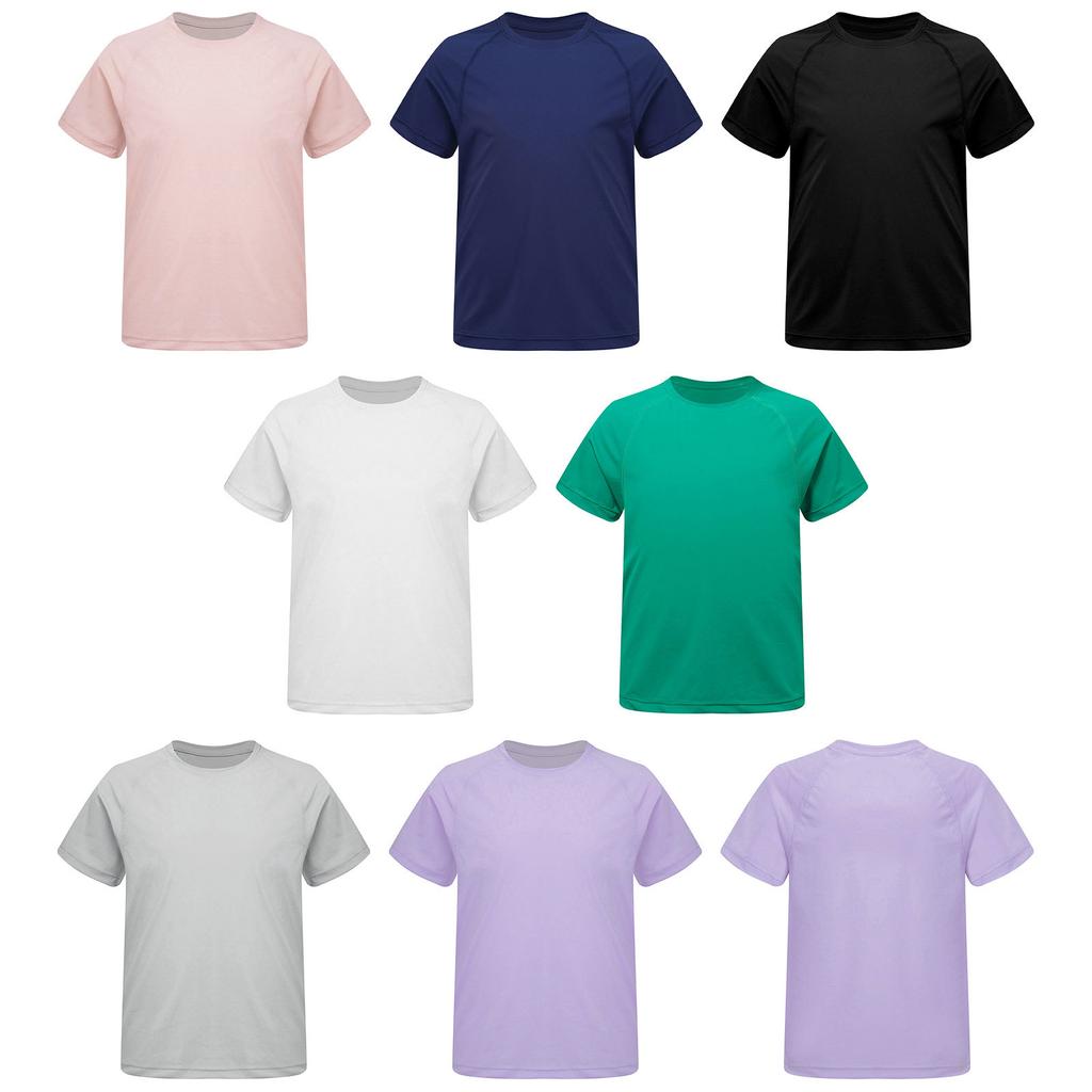 Девушки Спортивный Топ Быстросохнущая Ткань Однотонный Короткий Рукав Круглый Вырез Спортивная Футболка