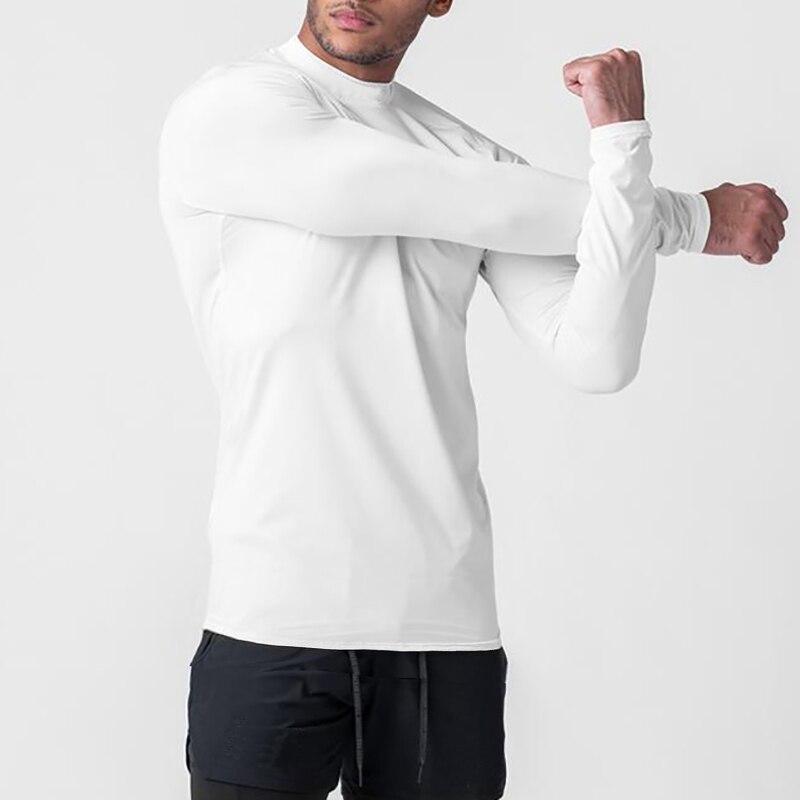 Muscleguys Новые поступления Спортивные футболки с длинными рукавами и высоким воротом Тонкие осенние футболки Slim Fit Мужская одежда для фитнеса